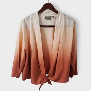 Naturals D&Co Linen Blend Ombre Shrug Tie Wrap Top Pink Orange Medium Coastal